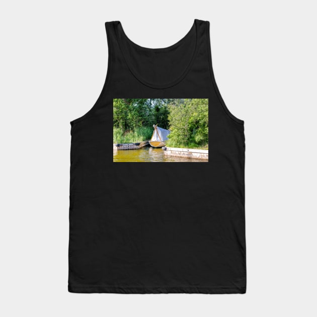 Wooden boat moored in the Norfolk Broads Tank Top by yackers1